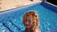 play Blonde Amateur Masturbates in the Pool: Green Eyes and Tight Pussy